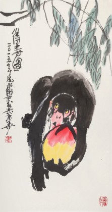 王永剛 三尺《得壽圖》 78歲國家一級美術師