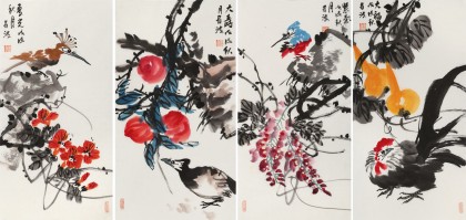 邢書波 四條屏《福壽圖》 中美協會員 清華美院創作班導師（詢價）