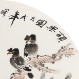 【已售】王寶欽 四尺團扇荷花《碩果圖》當代花鳥牡丹畫名家（詢價）
