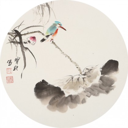 王寶欽 三尺團(tuán)扇荷花《荷香圖》當(dāng)代花鳥(niǎo)牡丹畫(huà)名家（詢(xún)價(jià)）
