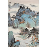 【已售】廖崧越 四尺三開《家山常常入夢鄉》 廣西桂林美協會員