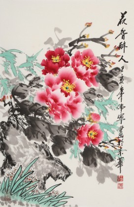 【已售】王偉寧 四尺三開《花香醉人》 青年書畫才俊 河南美協(xié)會員