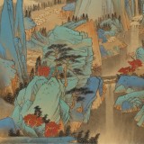 廖崧越 四尺三開青綠山水《數(shù)峰碧落云臺外》 廣西桂林美協(xié)會員