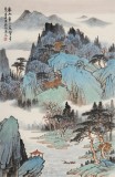 【已售】廖崧越 四尺三開《家山常常入夢鄉》 廣西桂林美協會員
