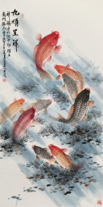 【已售】梁景欣 四尺《九順呈祥》 青大美院學院派畫家