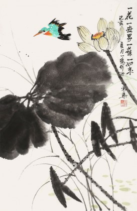 【已售】何一鳴 四尺三開《一花一世界》