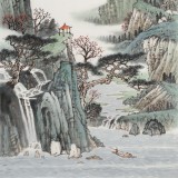 廖崧越 四尺三開《隔溪春色兩三花》 廣西桂林美協會員