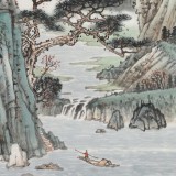 廖崧越 四尺三開《隔溪春色兩三花》 廣西桂林美協會員