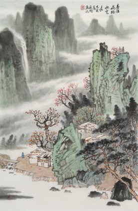 廖崧越 四尺三開《春濕花路雨》 廣西桂林美協(xié)會員