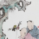 曹建濤 四尺三開《獻佛圖》 獨具特色水墨人物畫家