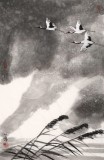 【已售】何一鳴 四尺三開《云鶴游天》