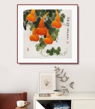 【已售】黃藝四尺斗方招財辟邪葫蘆畫《五福臨門》