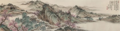 吳顯剛 六尺對(duì)開《春江泛舟》貴州七星關(guān)美協(xié)主席