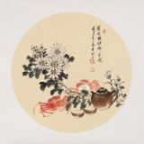 【已售】鄒本財 團扇《菊花黃時蟹正肥》 公主嶺市美協常務副主席