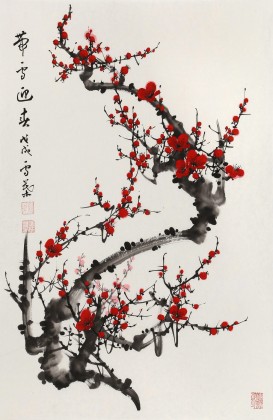 【已售】何華賢 四尺三開梅花圖《帶雪迎春》 潁淮書畫名家