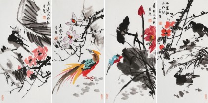 邢書波 四條屏《錦上添花》 中美協會員 清華美院創作班導師（詢價）
