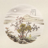 【已售】鄒本財(cái) 團(tuán)扇《范仲淹蘇慕遮詞意圖》 公主嶺市美協(xié)常務(wù)副主席