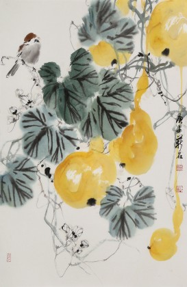 【已售】陳薪名《五福臨門》中美協會員 第六屆全國花鳥畫展金獎獲得者