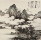 【已售】吳顯剛 四尺斗方《江上云起圖》 貴州七星關美協主席