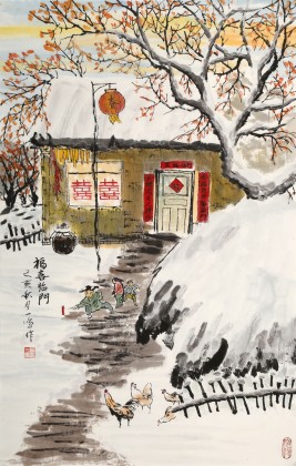 【已售】何一鳴 四尺三開《福喜臨門》