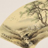 【已售】鄒本財 卡紙扇面《天朗氣清圖》 公主嶺市美協常務副主席