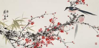 【已售】陳薪名 三尺《喜上眉梢》中美協會員 第六屆全國花鳥畫展金獎獲得者