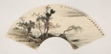 【已售】鄒本財 卡紙扇面《清江賞幽圖》 公主嶺市美協常務副主席