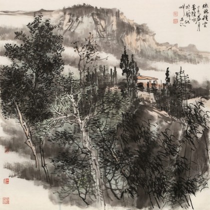 劉奮強 《疏林煙云》 榮寶齋展覽作品 天津師大美術學院研究生