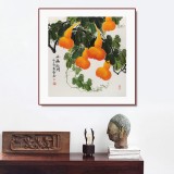 【已售】黃藝四尺斗方招財辟邪葫蘆畫《五福臨門》