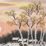 何一鳴 四尺斗方《霞光映雪》 冰雪畫派畫家 師從于志學