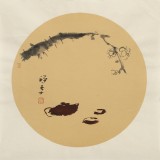 周自豪 扇面《品茗》 當代著名禪意畫家