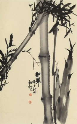 楊勁松 四尺三開《新翠》 貴州省美術家協會會員