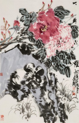 崔春剛 四尺三開《花開富貴》 青年才俊 中國當代書畫研究院理事